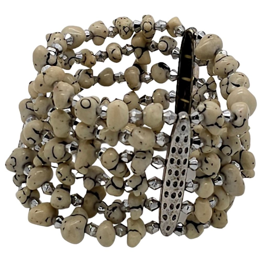 Natural White Stone Stretch Bracelet Multi Stranded Beach Vacation F23